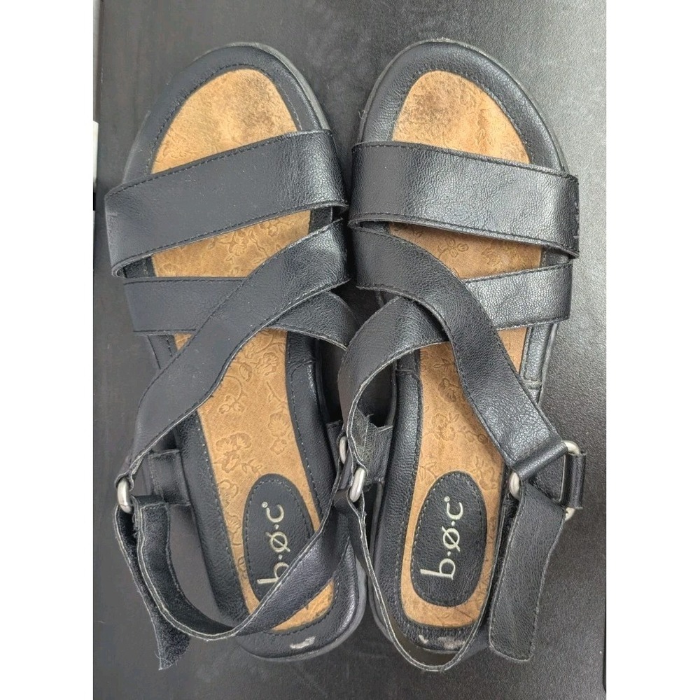 b.o.c. Womens Sandals 8M Black Slingback Strap Adjustable Easy Open Toe Shoes